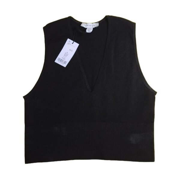 Topshop Women's Black Ribbed V-neck NWT US 8-12 - Picture 1 of 9